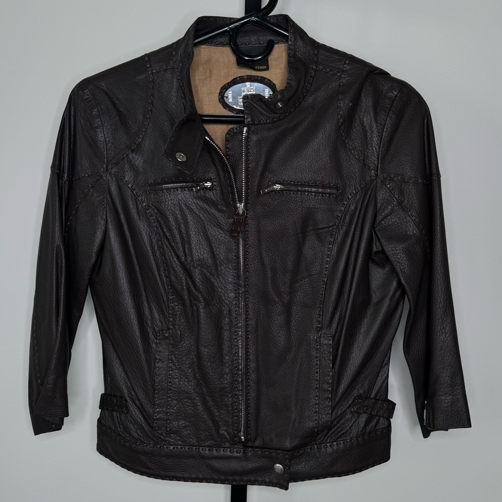 Fendi Selleria Brown Leather Women's Jacket - Italian Luxury and Timeless Style - Picture 4 of 8